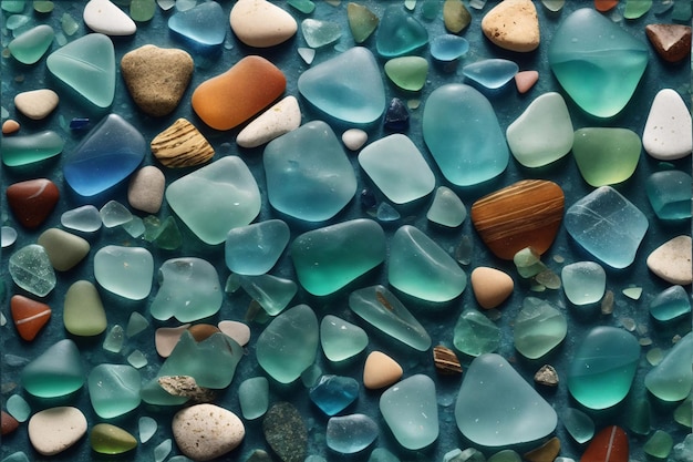 Photo sea glass wallpaper sea glass background glass pebbles stone background stone background pebble stones ai generative