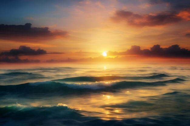 Sea over golden sunrise or sunset ai generative