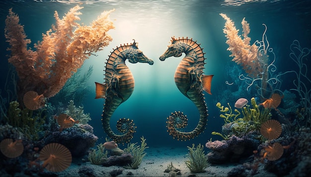 Sea horses in the sea Generative AI