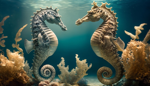 Sea horses in the sea Generative AI