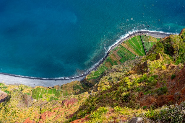 Sea and land views from the Cabo Giro viewpoint at 580 meters above sea level Madeira Island