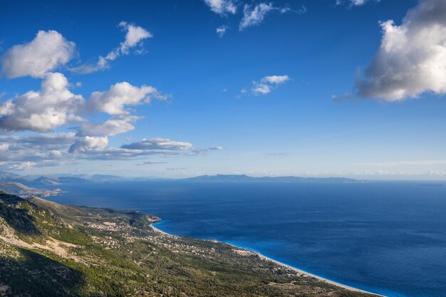 Sea landscape with mountains and clouds in albania