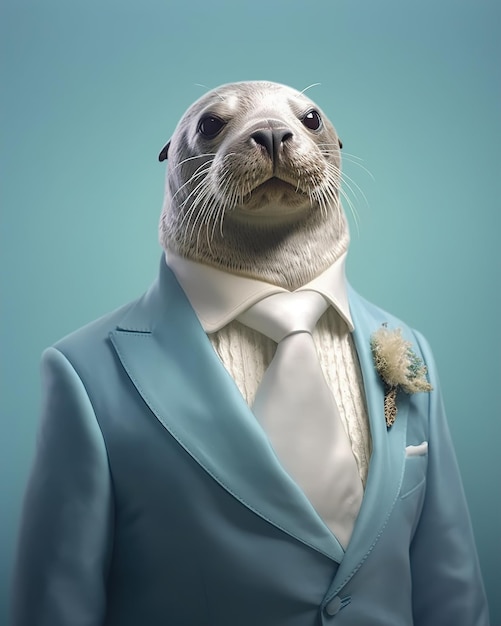 Sea lion groom in suit Generative AI