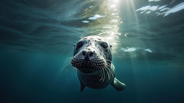 sea lion in the sea close up