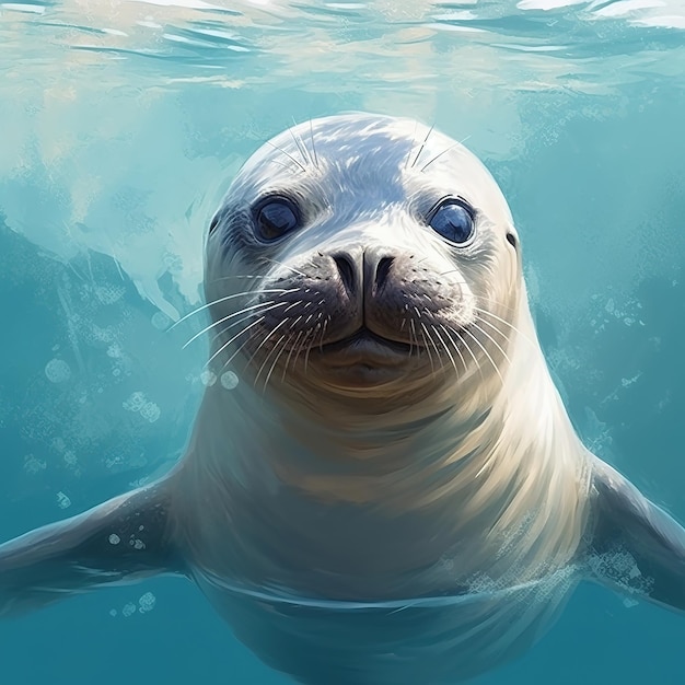 sea lion in the sea close up