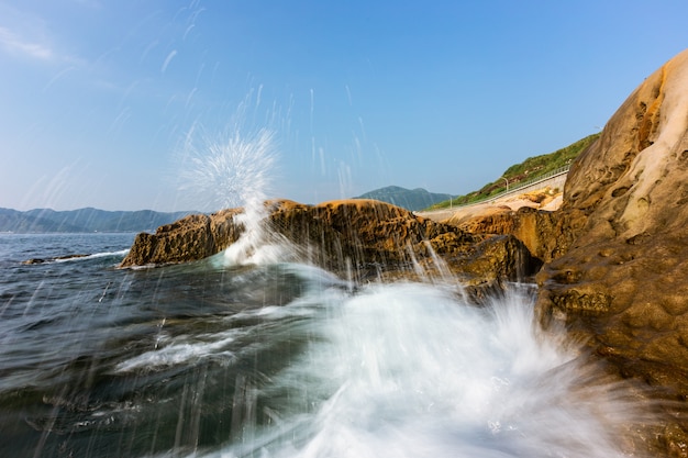 写真 海朝海と日没と台湾海のロングシャッター速度