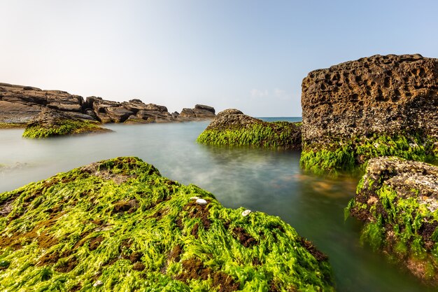 Photo sea morning sea and sunset and long shutter speed exposure in taiwan sea