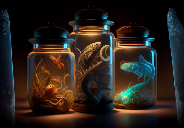 Sea nasty animals in a glass jar