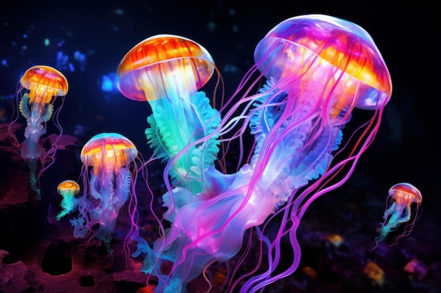 Sea neon jellyfish Underwater floating