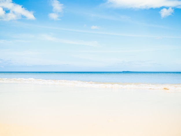 Sea Ocean Water Sand Beach with Sky Horizon BackgroundView Blue Texture Surface Wave Shore Calm Still Clean Summer Tropical Paradise NatureSeascape View Island at Coast BeautyTourism Vacation