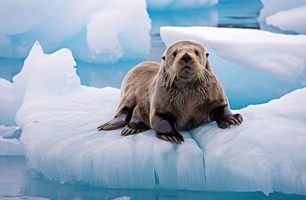 Foto lontra marina sul ghiaccio