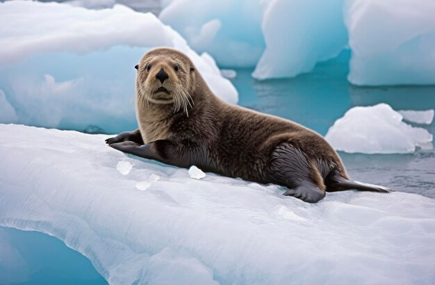 Foto lontra marina sul ghiaccio