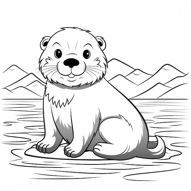 Photo sea otter in the water coloring page for kids animal coloring page