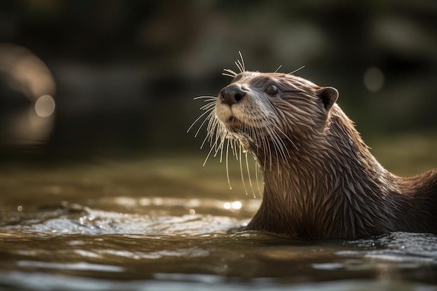 Sea otters swimming at water