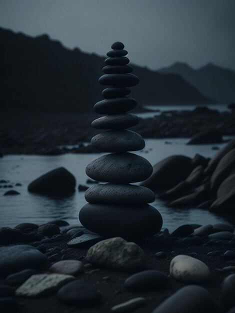 Photo sea pebbles tower closeup