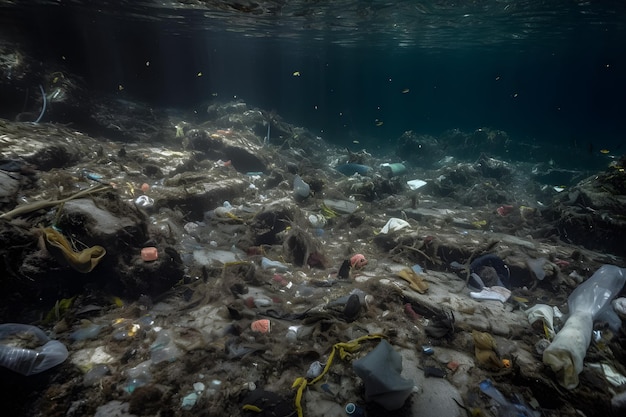 この画像には、深海からのプラスチックとゴミの海が見られます。