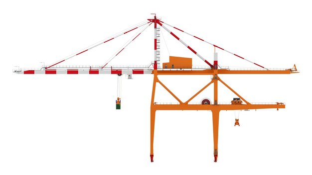 Photo sea port crane on a white background. 3d rendering.