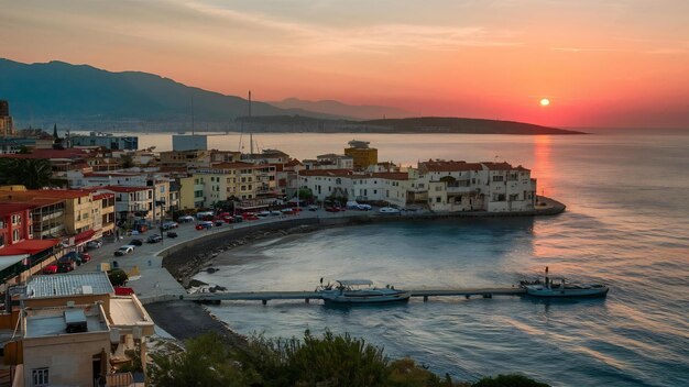 Photo sea port and old town of kyrenia girne is a city on the north