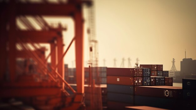 Sea port with containers and cargo cranes