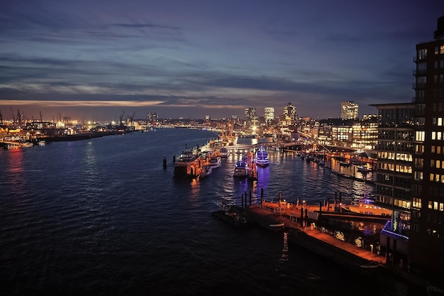 Sea port with ships and cranes in Hamburg Germany