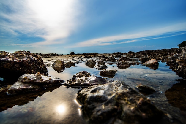 Sea and rock at the sunset