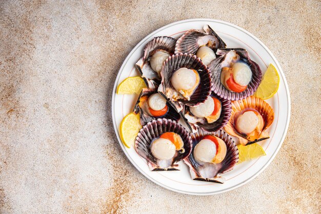 sea scallops in shell fresh seafood fast food healthy meal food snack on the table copy space food