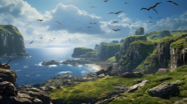 Photo sea seabird colonies clifftop illustration birds coast wildlife fauna s colony sea seabird colonies clifftop