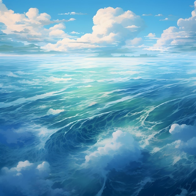 The sea seen from the sky anime style