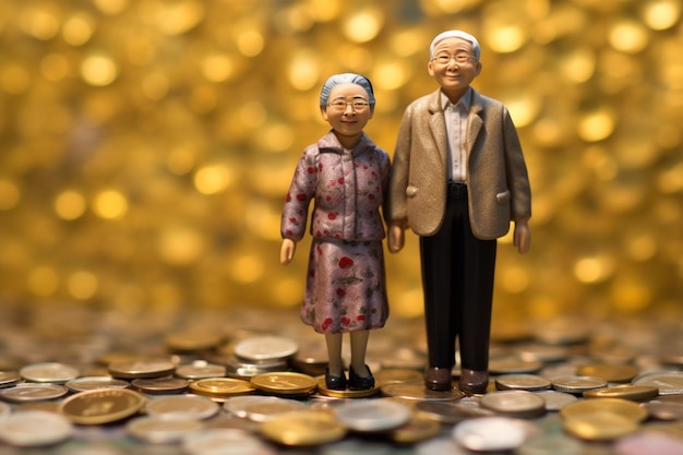 A sea of senior couple dolls and coins