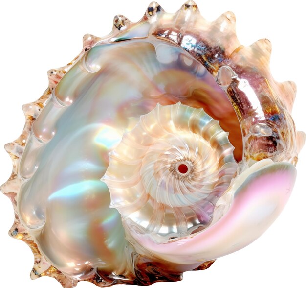 Photo sea shell shiny glass texture watercolor isolated on white