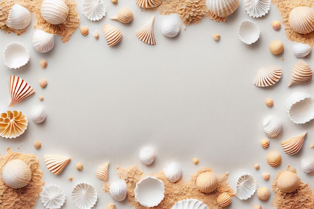 Photo sea shell texture background colorful seashell pattern sea shells on sand abstract generative ai illustration