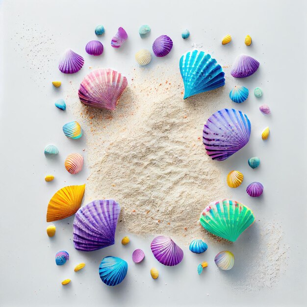 Sea Shell Texture Background Colorful Seashell Pattern Sea Shells on Sand Abstract Generative AI Illustration