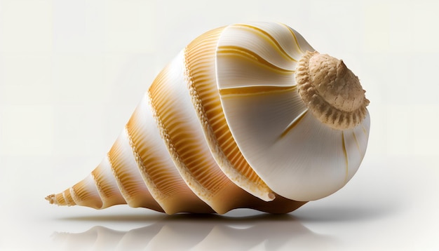 A sea shell with gold stripes on it