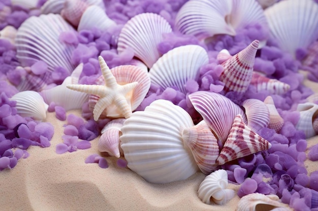 Sea shells and starfish in the sand