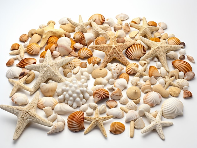 Sea shells in the white background