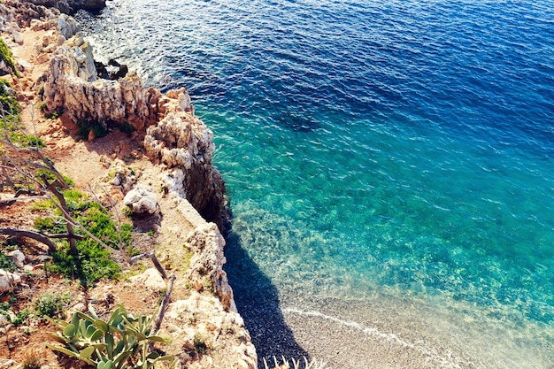 Sea shore and blue water in Nice