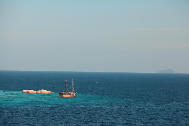 sea sky island boats sun