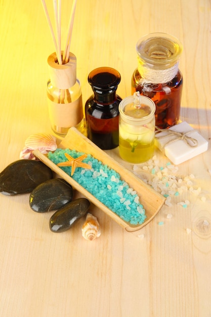 Sea spa elements on yellow background