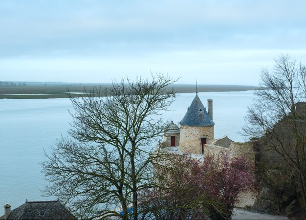 Sea spring view from walls of Mont Saint-Michel France.