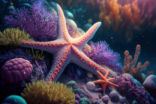 Sea stars underwater landscape colorful marine life ocean floor Generative AI