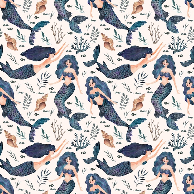 Sea stingray seamless pattern watercolor illustration