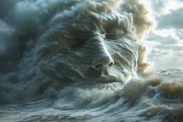 Sea storm water wave in the form of a human face