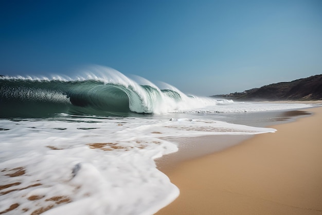 Sea storm with big waves tsunami