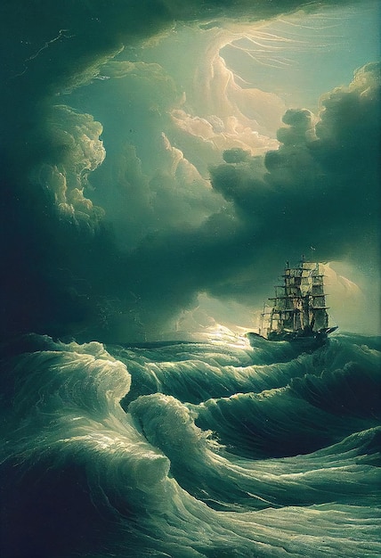 Sea storm with clouds and strong winds Landscape of a storm at sea