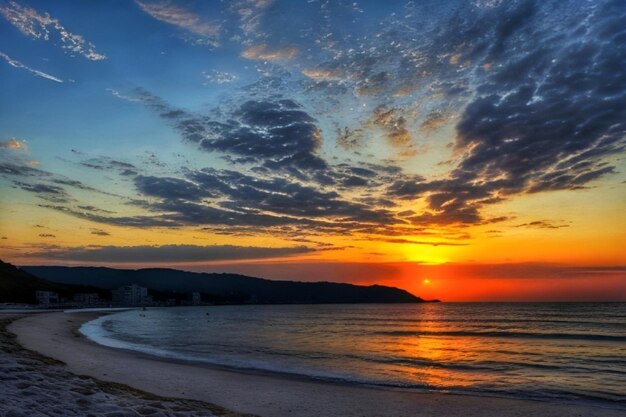 Foto al generativo sul mare all'alba o al tramonto