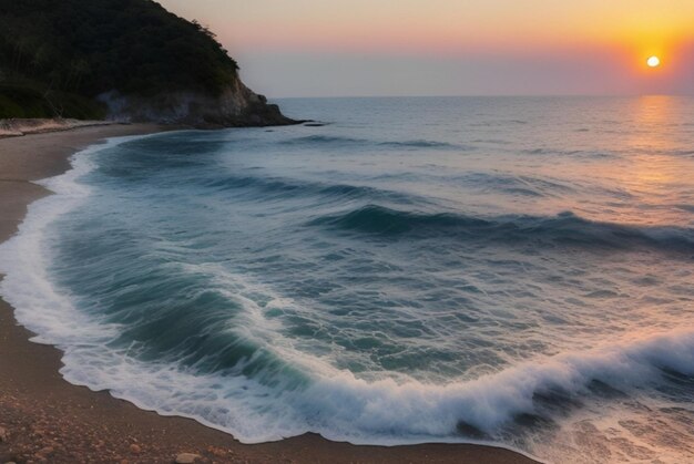 Foto al generativo sul mare all'alba o al tramonto