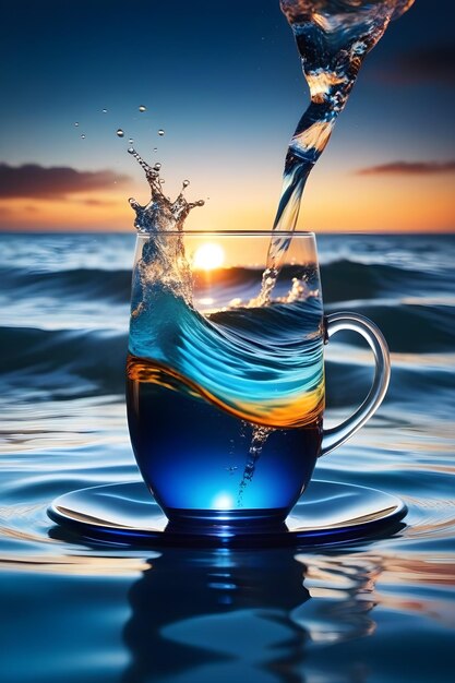 sea and sunset in a cup sea voyage concept