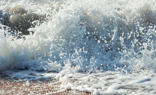 海岸線での海の波の大きな波の休憩