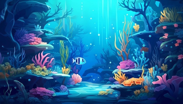 Under the sea theme cartoon vector illustration