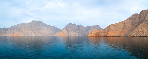 Sea tropical landscape with mountains and fjords Oman